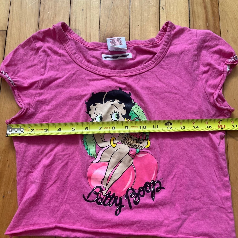Betty Boop Vintage 2008 Pink Graphic Crop Top Cap Sleeve Baby Tee Womens Medium - Picture 5 of 7